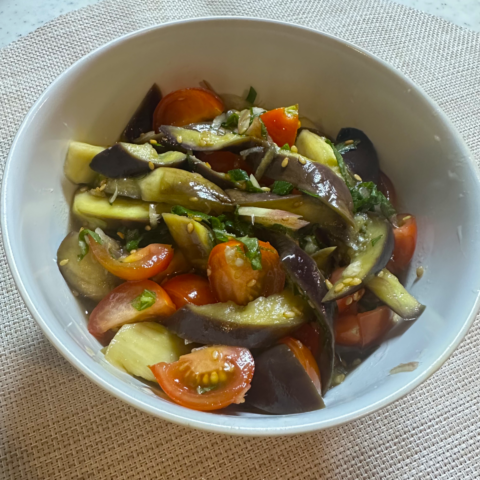 レンジで簡単！ナスとトマトの冷たいおかず（4人分）